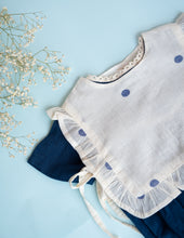 गैलरी व्यूवर में इमेज लोड करें, A  picture of Baby Girl Romper and Detachable Vest | Cotton | Indigo ,a baby girl dress where in the vest is zoomed in