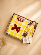 गैलरी व्यूवर में इमेज लोड करें, Yellow Check Rakhi Gift Hamper for Sister - Vintage Dress & Handmade Doll