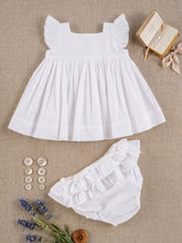 Load image into Gallery viewer, Pure Ruffle Baby Dress with Bloomers | Mull Cotton | White