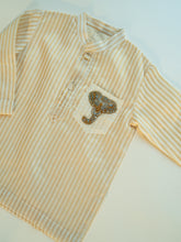 Load image into Gallery viewer, Royal Elephant | Boys Chanderi Silk Kurta and Pyjama | Golden Stripe