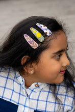 Load image into Gallery viewer, Linen Tic Tac Embroidery Hair Clips | Pastel Colors | Set of 3