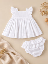Load image into Gallery viewer, Pure Ruffle Baby Dress with Bloomers | Mull Cotton | White