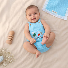 Load image into Gallery viewer, Little Countryside Playsuit | Cotton Muslin Baby Romper | Blue