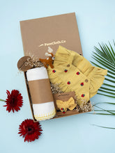 Load image into Gallery viewer, Baby Girl Gift Hamper with Muslin Swaddle and Toy- Yellow Sunshine
