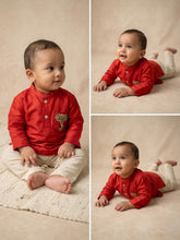 गैलरी व्यूवर में इमेज लोड करें, Royal Elephant | Boys Chanderi Silk Kurta and Pyjama | Red