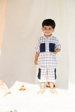 Load image into Gallery viewer, Handwoven Cotton Co-ord set with Patch Pocket | Boys/Girls | Indigo Checkmate