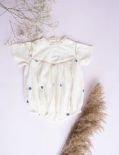Load image into Gallery viewer, A zoomed out  picture of Baby Girl Romper and Detachable Vest | Cotton Jamdani | Polka Dot ,a baby girl dress without the vest