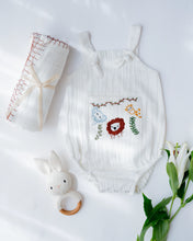 Load image into Gallery viewer, Baby Boy Gift Hamper with Cotton Romper and Swaddle | Little Meadows | White