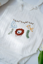 Load image into Gallery viewer, Baby Boy Gift Hamper with Cotton Romper and Swaddle | Little Meadows | White