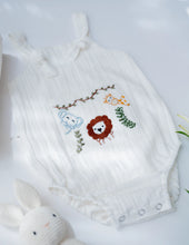 Load image into Gallery viewer, Baby Boy Gift Hamper with Cotton Romper and Swaddle | Little Meadows | White