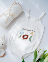 Load image into Gallery viewer, Baby Boy Gift Hamper with Cotton Romper and Swaddle | Little Meadows | White