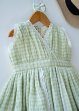 Load image into Gallery viewer, Green Check Lace Dress for Girls | Muslin Cotton