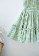 Load image into Gallery viewer, Green Check Lace Dress for Girls | Muslin Cotton