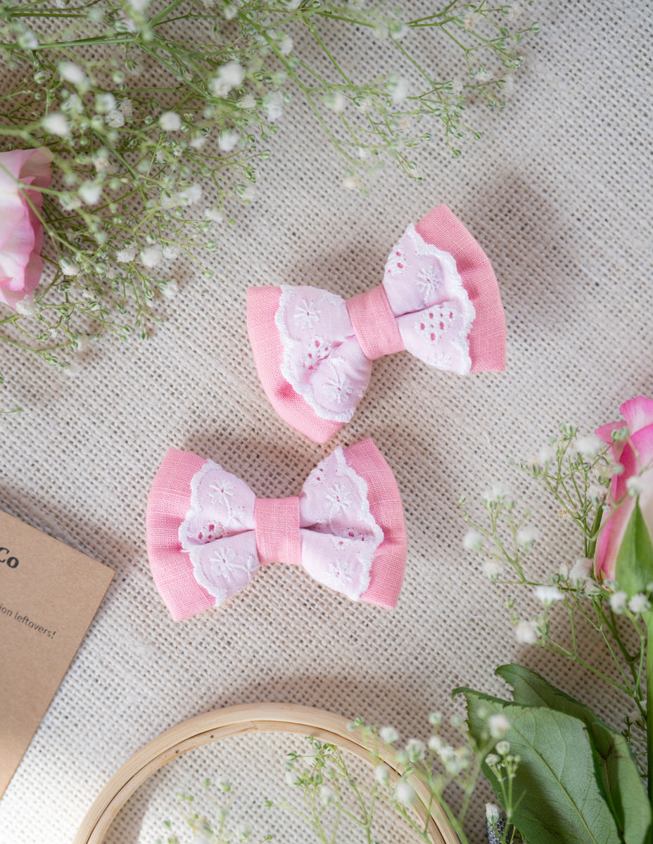 Baby Hair Bows Nylon Headband Bows Diy Pink Lace Mini Bow For