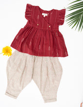 Load image into Gallery viewer, Handwoven Flutter Sleeve Top and Striped Balloon Pant Set