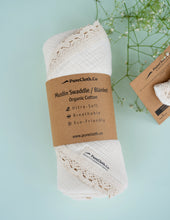 Load image into Gallery viewer, Organic Muslin Baby Swaddle/Blanket With Lace | Cuddle Cloud Infant Wrap