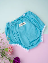 Load image into Gallery viewer, Organic Cotton Mul Baby Bloomers | Lace Diaper Cover| Blue