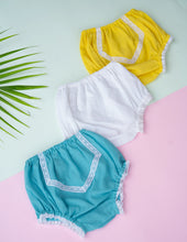 Load image into Gallery viewer, Organic Cotton Mul Baby Bloomers | Lace Diaper Cover| Blue