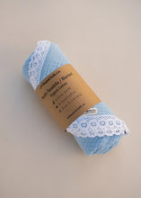 Load image into Gallery viewer, Organic Muslin Baby Swaddle/Blanket With Lace | Soft Blue Snuggle Wrap