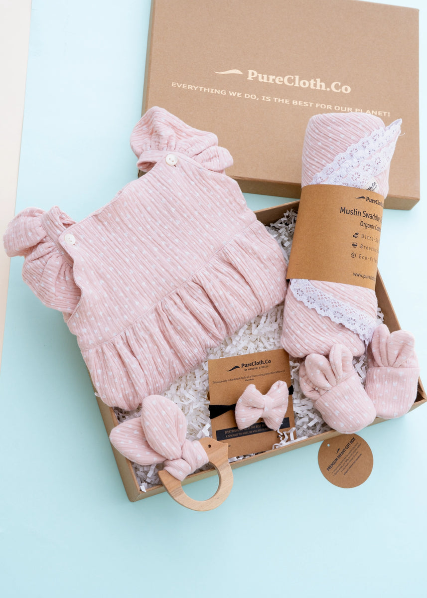 Baby Girl Gift Hamper Pink Heart PureCloth Co baby-girl-gift-hamper-pink-heart-purecloth-co