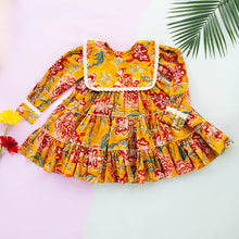 Load image into Gallery viewer, Golden Blossom Tiered Cotton Dress for Girls