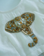 Load image into Gallery viewer, Royal Elephant Embroidery Skirt and Top Set | Off-White & Gold Stripes