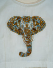 Load image into Gallery viewer, Royal Elephant Embroidery Skirt and Top Set | Off-White & Gold Stripes