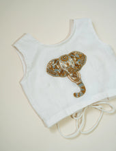 Load image into Gallery viewer, Royal Elephant Embroidery Skirt and Top Set | Off-White & Gold Stripes