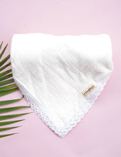 Load image into Gallery viewer, Lace-Trimmed Organic Cotton Swaddle Blanket | White