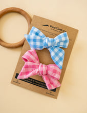 Load image into Gallery viewer, Knotted Ribbon Bow Combo Set | Pink & Blue Check