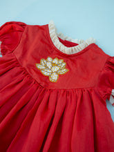 Load image into Gallery viewer, Lotus Bloom Festive Dress | Red Chanderi Silk