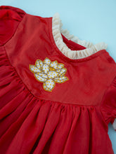 Load image into Gallery viewer, Lotus Bloom Festive Dress | Red Chanderi Silk