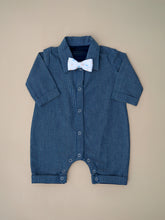 Load image into Gallery viewer, Adventure Jumpsuit for Boys with Bow Tie | Blue Stripe