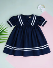 Load image into Gallery viewer, Sailor Dress for Girls Cotton - Indigo