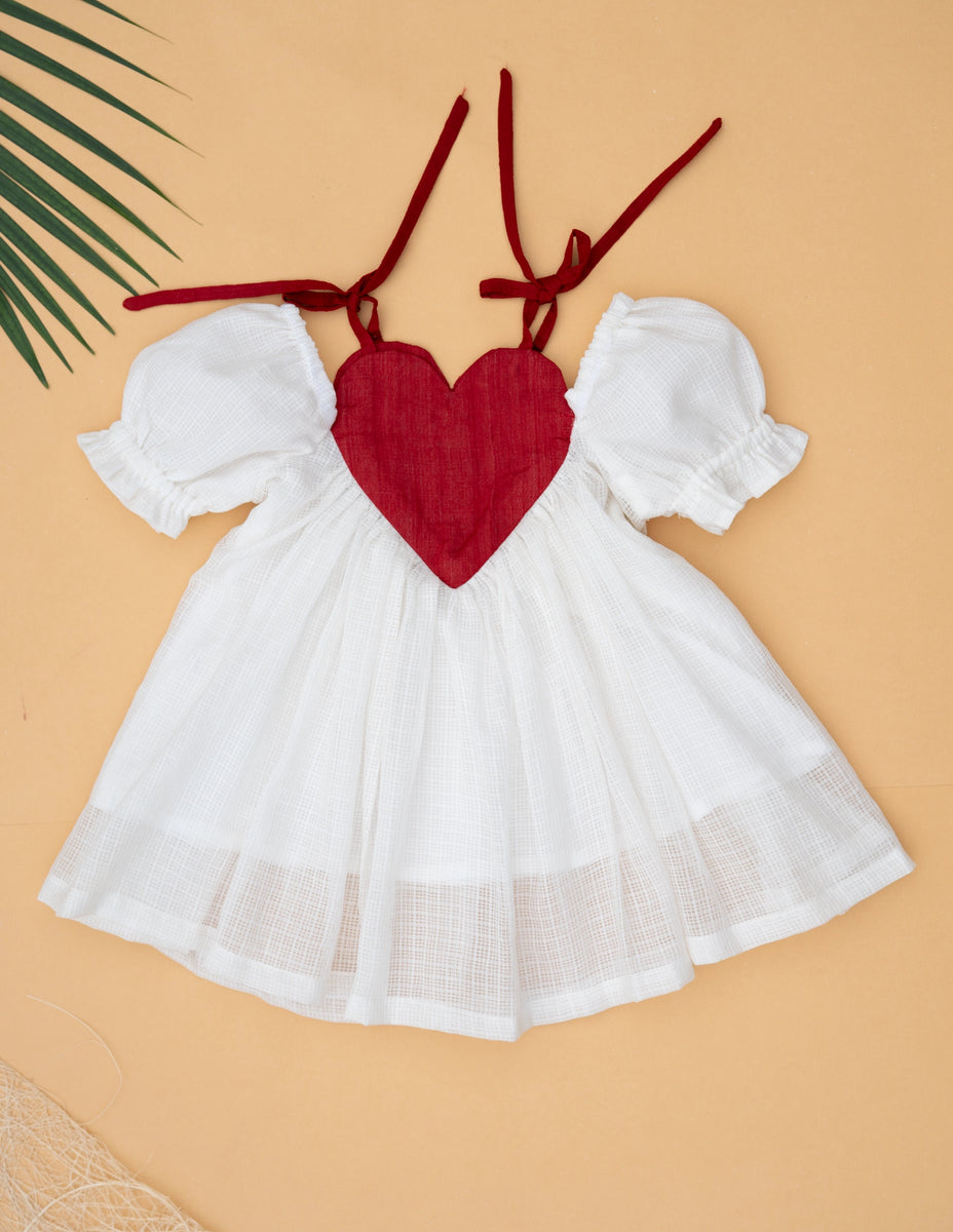 Kota Silk Heart Dress | White Baby Dress