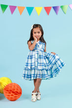 Load image into Gallery viewer, Classic Blue Check Lace Dress for Girls | Mul Cotton Frock