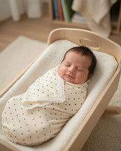 Load image into Gallery viewer, Organic Muslin Baby Swaddle/Blanket With Lace | Soft Off-White Polka Dot Wrap