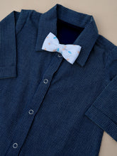 Load image into Gallery viewer, Adventure Jumpsuit for Boys with Bow Tie | Blue Stripe