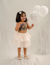Load image into Gallery viewer, Kota Silk Tiered Skirt Set for Girls | Soft Chanderi Top | Floral Hues