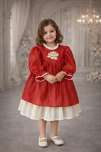 Load image into Gallery viewer, Lotus Bloom Festive Dress | Red Chanderi Silk