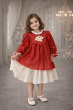 Load image into Gallery viewer, Lotus Bloom Festive Dress | Red Chanderi Silk