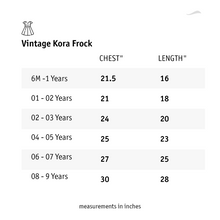 Load image into Gallery viewer, A size chart of Vintage kora frock.