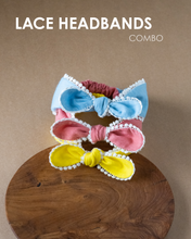 Load image into Gallery viewer, Three hair accessories combo tied on a brown card placed on a brown plate with a text written on the top.