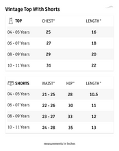 गैलरी व्यूवर में इमेज लोड करें, A size chart of Vintage top with shorts.