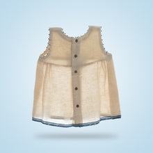 गैलरी व्यूवर में इमेज लोड करें, A beautiful white front inverted pleat and tiny handcrafted French knots running across shoulders.