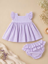 Load image into Gallery viewer, Pure Ruffle Baby Dress with Bloomers | Mull Cotton - Purple
