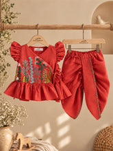 Load image into Gallery viewer, Jamna Set Girls | Chanderi Silk | Red

