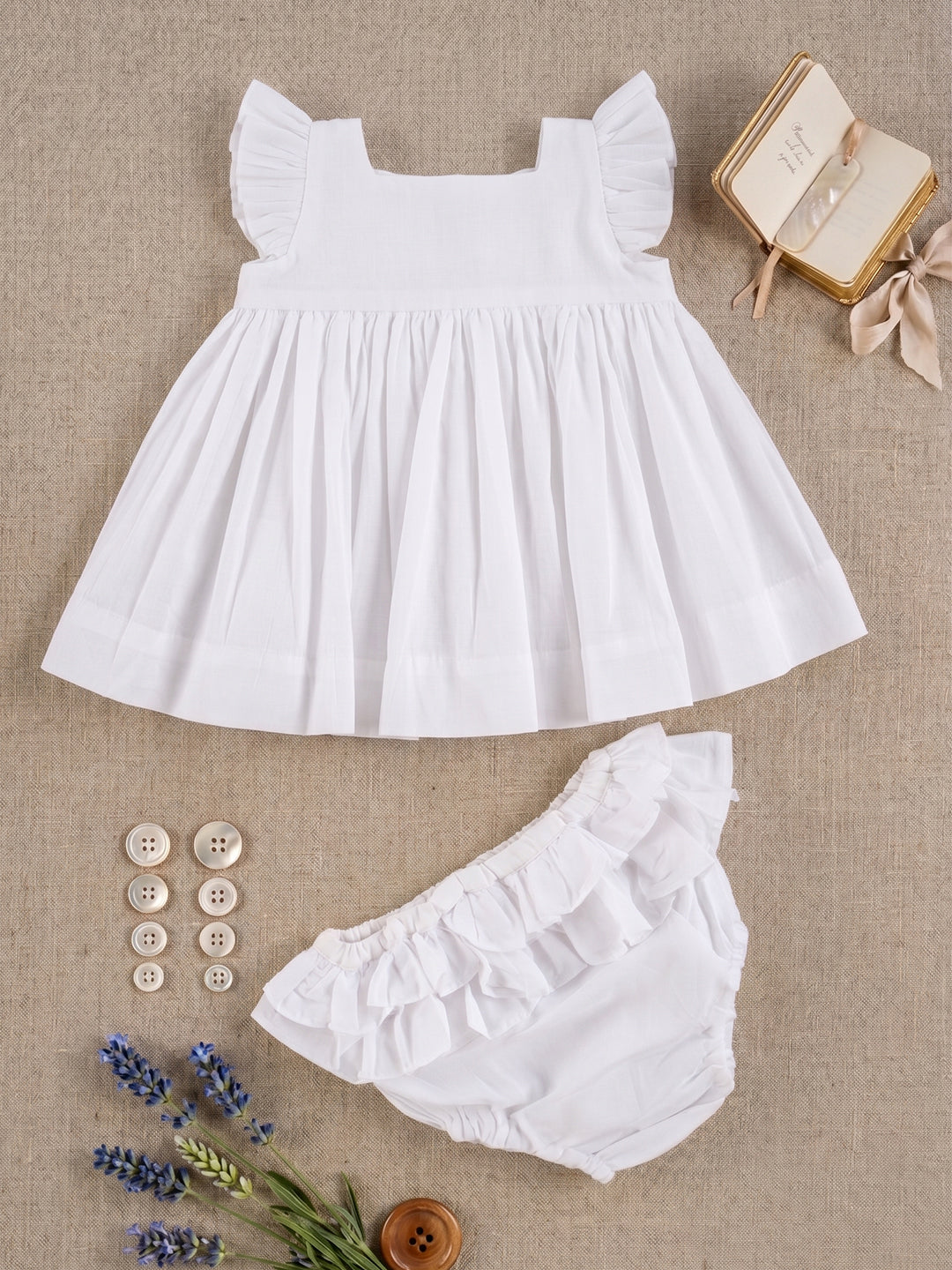 Pure Ruffle Baby Dress with Bloomers | Mull Cotton