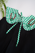 Load image into Gallery viewer, A picture of Little Black Dress for Girls | Detachable Collar | Cotton with green collar
