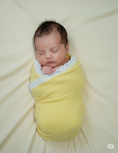 Load image into Gallery viewer, Organic Muslin Baby Swaddle/Blanket With Lace | Mellow yellow
